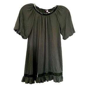 Juicy Couture girls green jersey shift dress velvet trim size 7